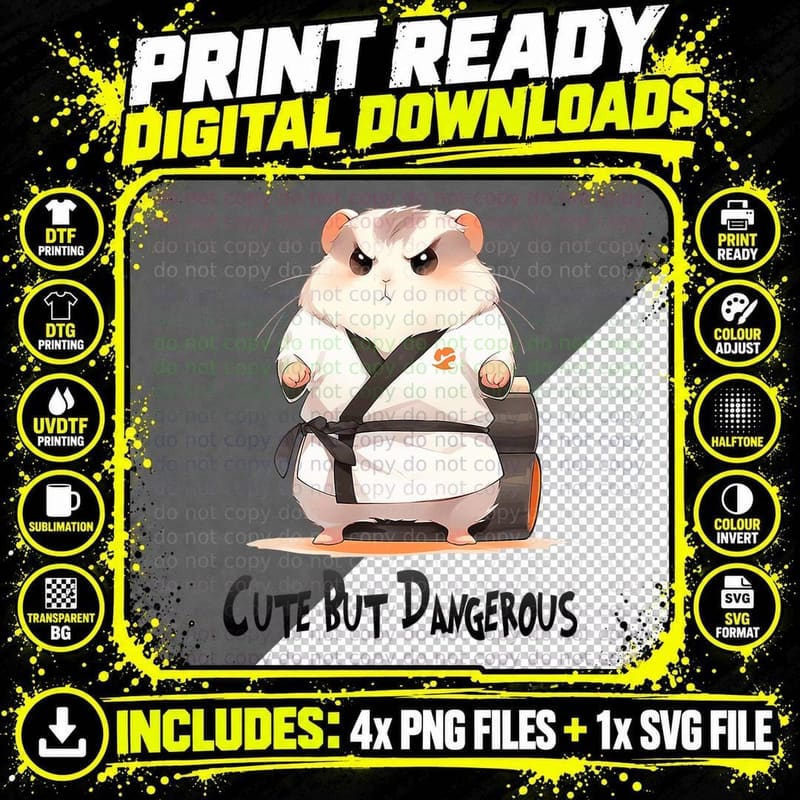 Cute but Dangerous Funny Hamster Karate T-Shirt Png SVG Digital Bundle