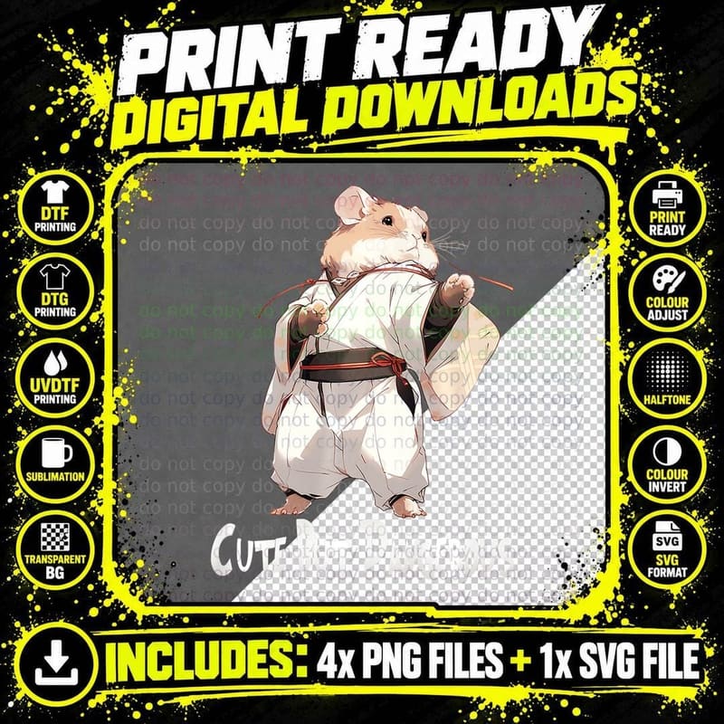 Cute but Dangerous, Funny Hamster Karate Png SVG Digital Bundle