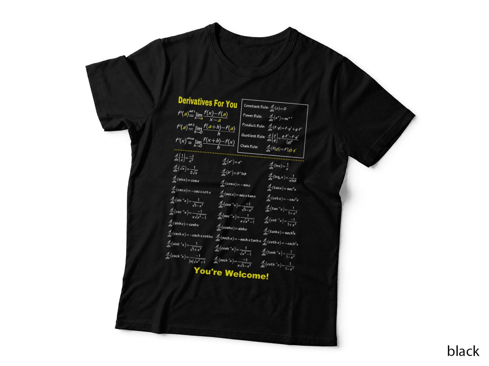Derivatives for You're Welcome Funny Math (on Back) T-Shirt
