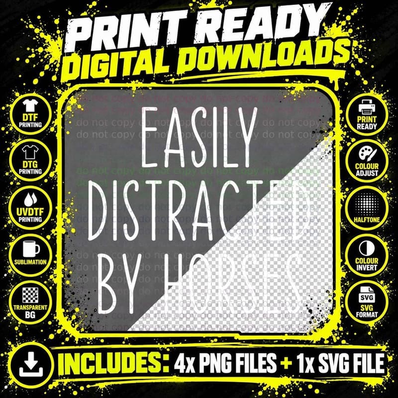 Easily Distracted by Horses Horseback Riding Farm Funny Png SVG Digital Bundle