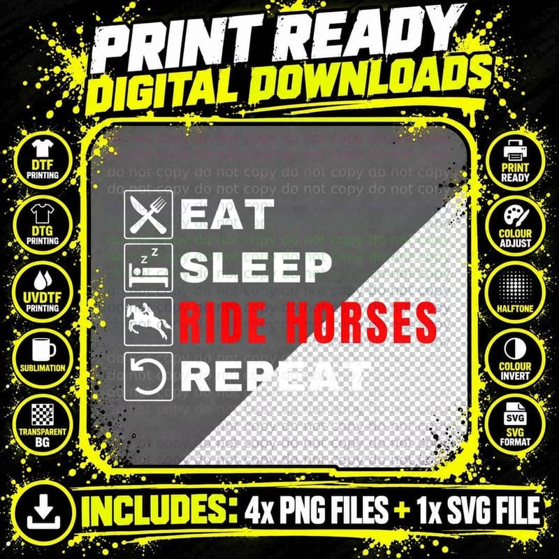 Eat Sleep Ride Horses Repeat, Pony Png SVG Digital Bundle