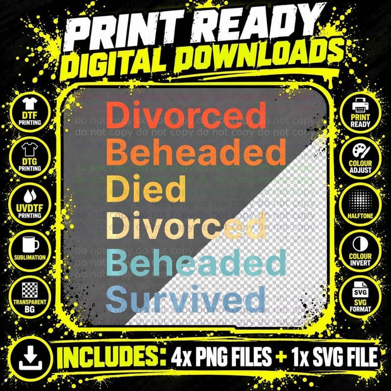 Fates of Six Wives of Henry VIII Funny English History Png SVG Digital Bundle