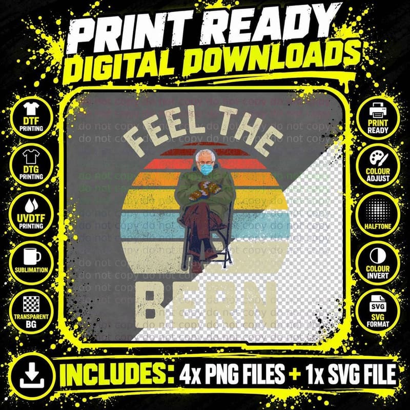 Feel the Bern Bernie Sanders Mittens Vintage Funny Meme Png SVG Digital Bundle