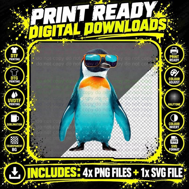 Funny Bespectacled Emperor Penguin T-Shirt Png SVG Digital Bundle