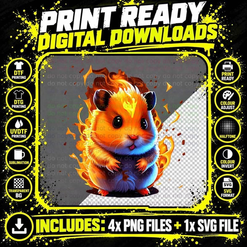 Funny Burning Hamster T-Shirt Png SVG Digital Bundle