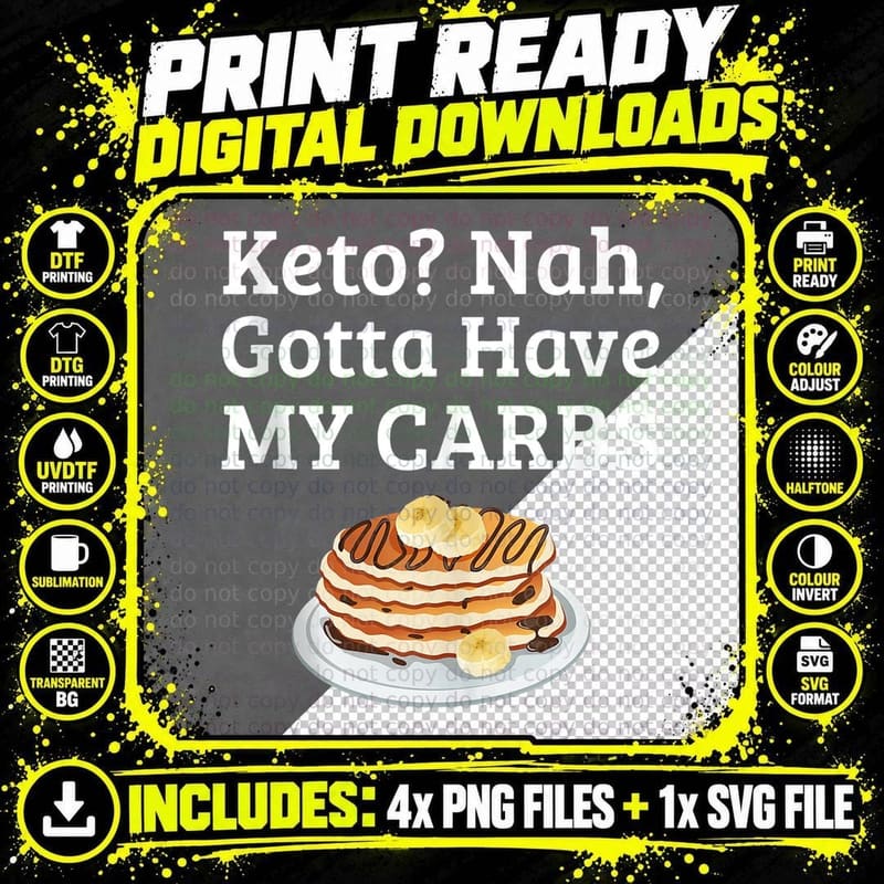 Funny Carb Anti Keto Pancake Gift for Carb Lovers Top Png SVG Digital Bundle
