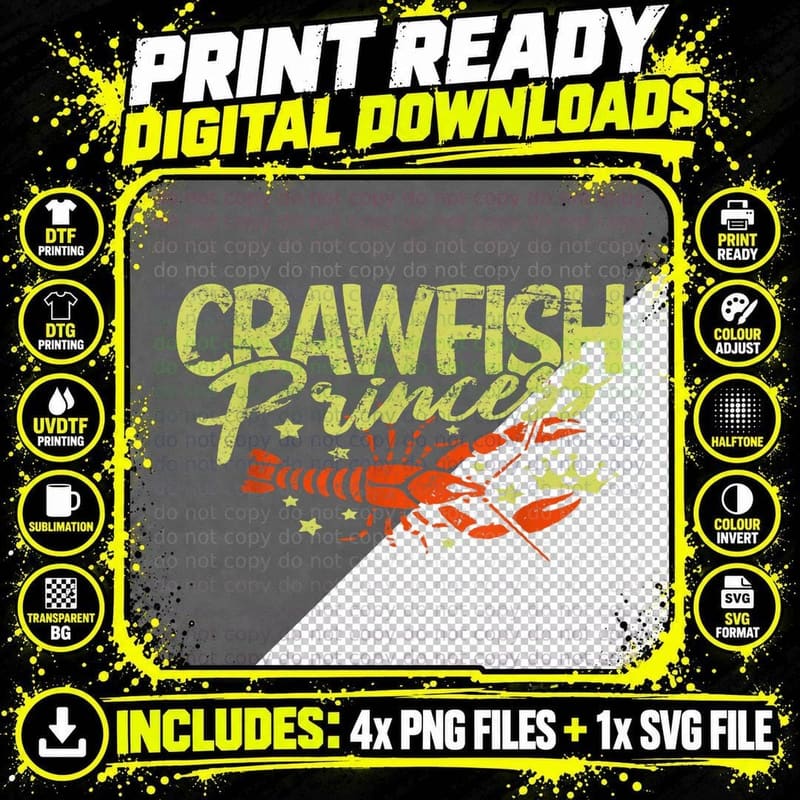 Funny Crawfish Princess Cajun Boil Crayfish Party Girl Png SVG Digital Bundle