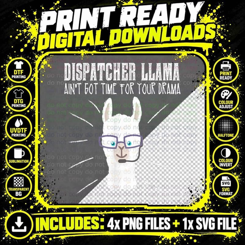 Funny Dispatcher Llama - Emergency Dispatcher Gift Png SVG Digital Bundle