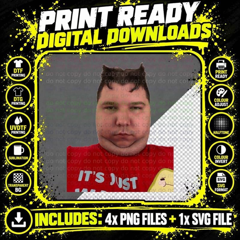 Funny Fat Nikocado Avocado Grumpy Face Meme Pun Fast Png SVG Digital Bundle