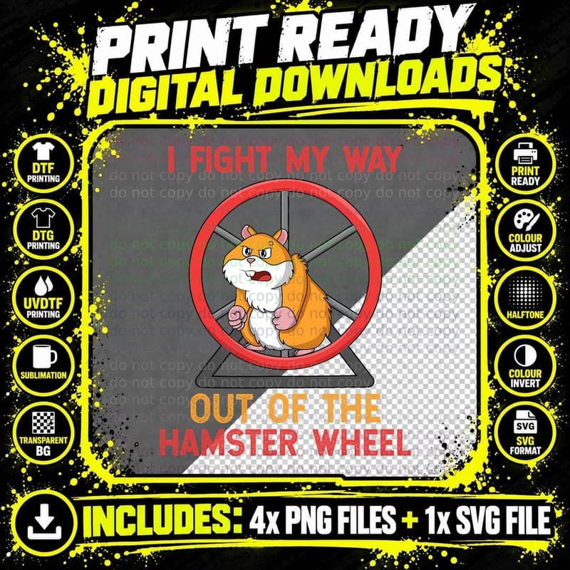 Funny Hamster Wheel, Hamster on Hamster Wheel Png SVG Digital Bundle