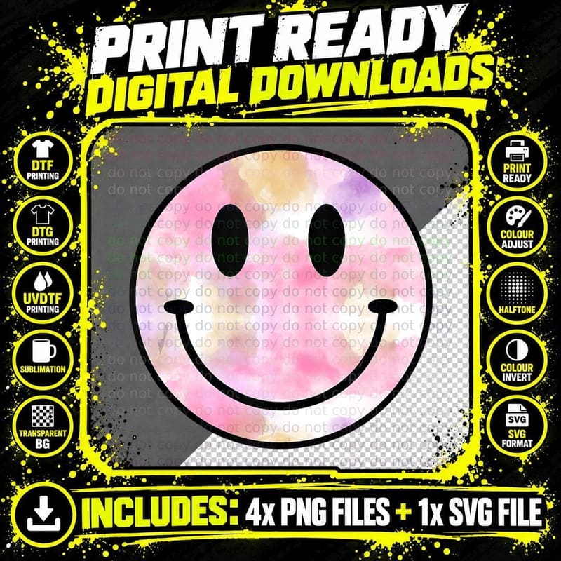Funny Happy Face Shirt Tie Dye Smile Face Meme Trendy Png SVG Digital Bundle