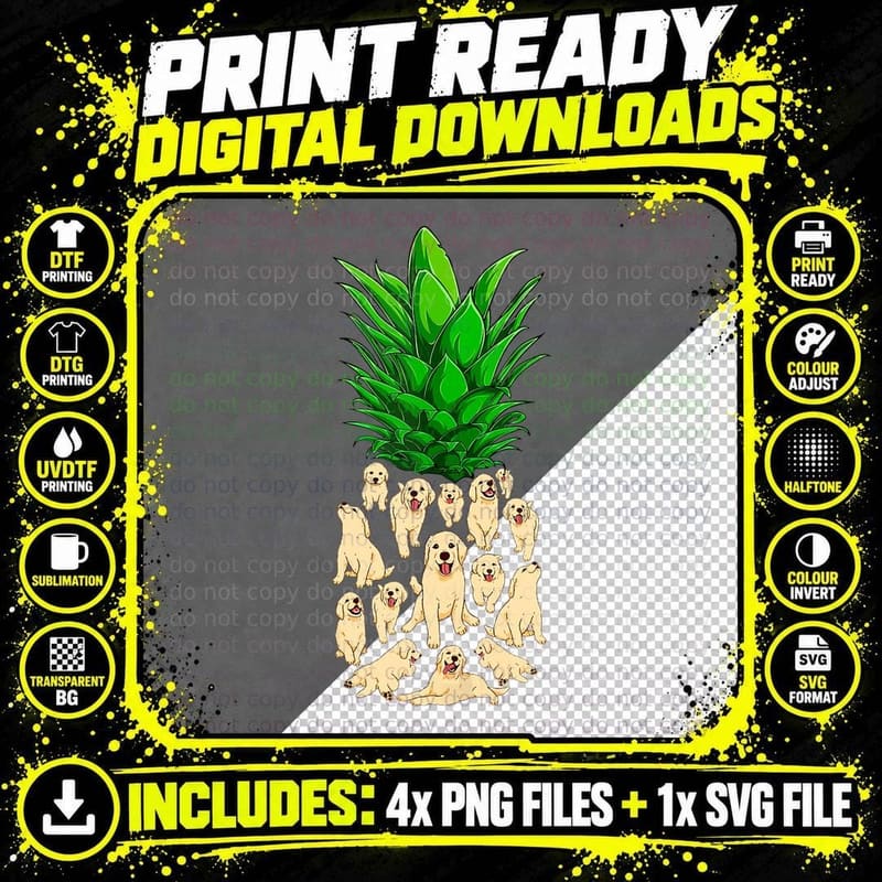 Funny Hawaii Pineapple Golden Retriever Dogs Summer Png SVG Digital Bundle
