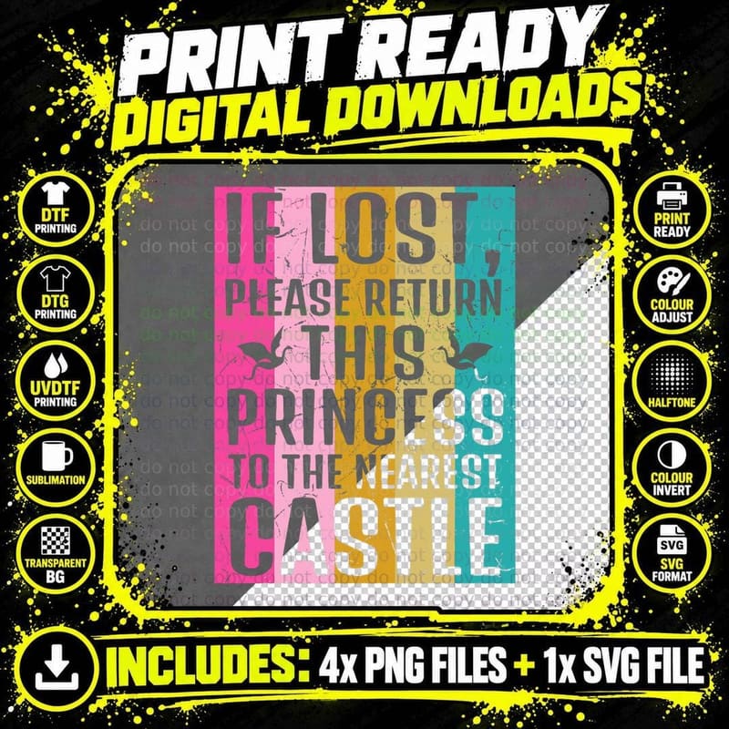 Funny If Lost Return Princess to Castle Lovers T-Shirt Png SVG Digital Bundle