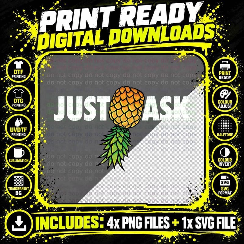 Funny Just Ask Upside Down Pineapple Swinger Mens T-Shirt Png SVG Digital Bundle