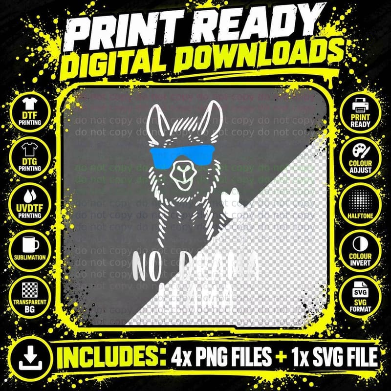 Funny Llama Shirt, No Drama Llama T-Shirt Png SVG Digital Bundle