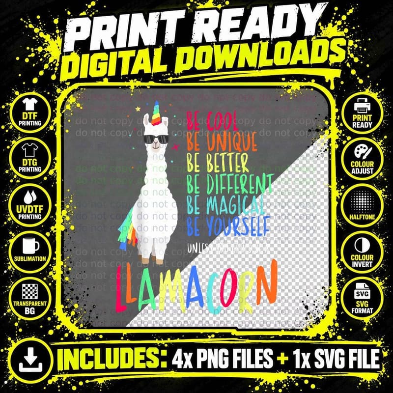 Funny Llamacorn - Funny Cute Llama Unicorn T-Shirt Png SVG Digital Bundle