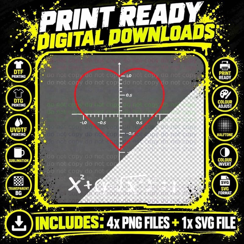 Funny Love Heart Equation Math Valentines T-Shirt Png SVG Digital Bundle