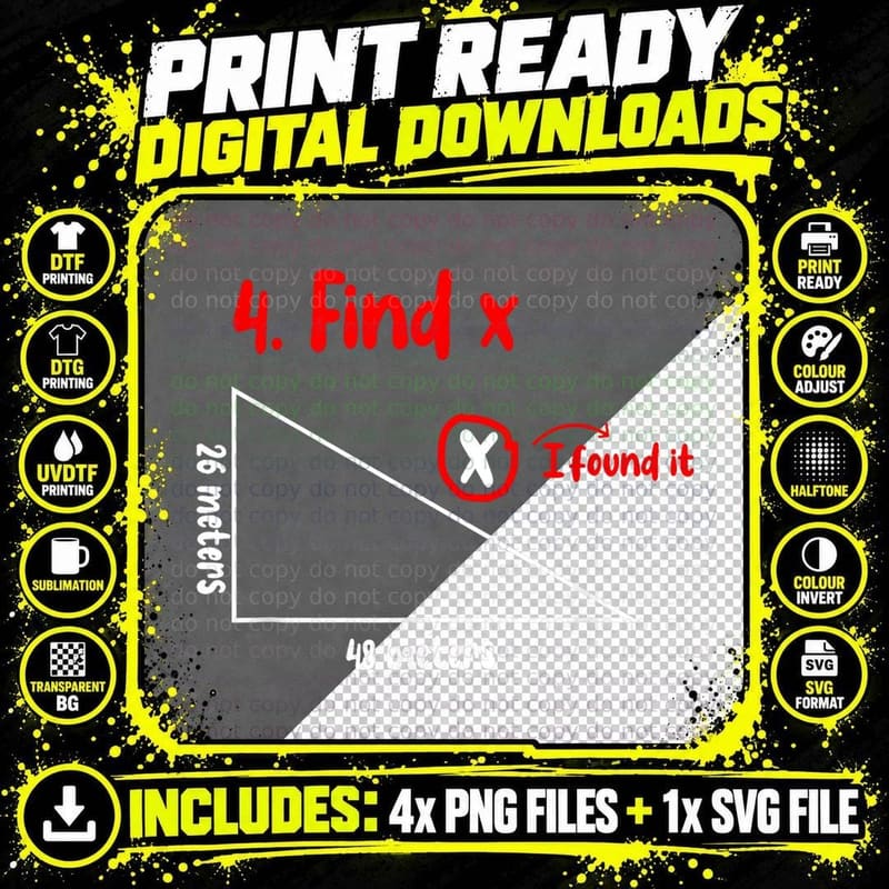 Funny Math Find X Diagram Triangle Lover T-Shirt Png SVG Digital Bundle