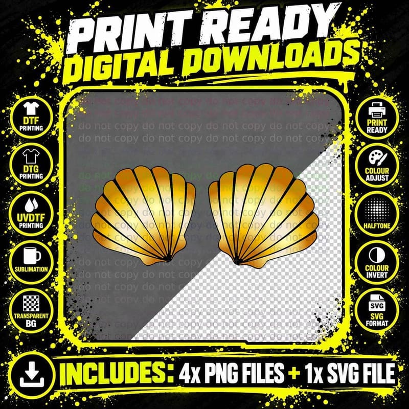 Funny Mermaid Seashell Bra Top for Costume Party T-Shirt Png SVG Digital Bundle