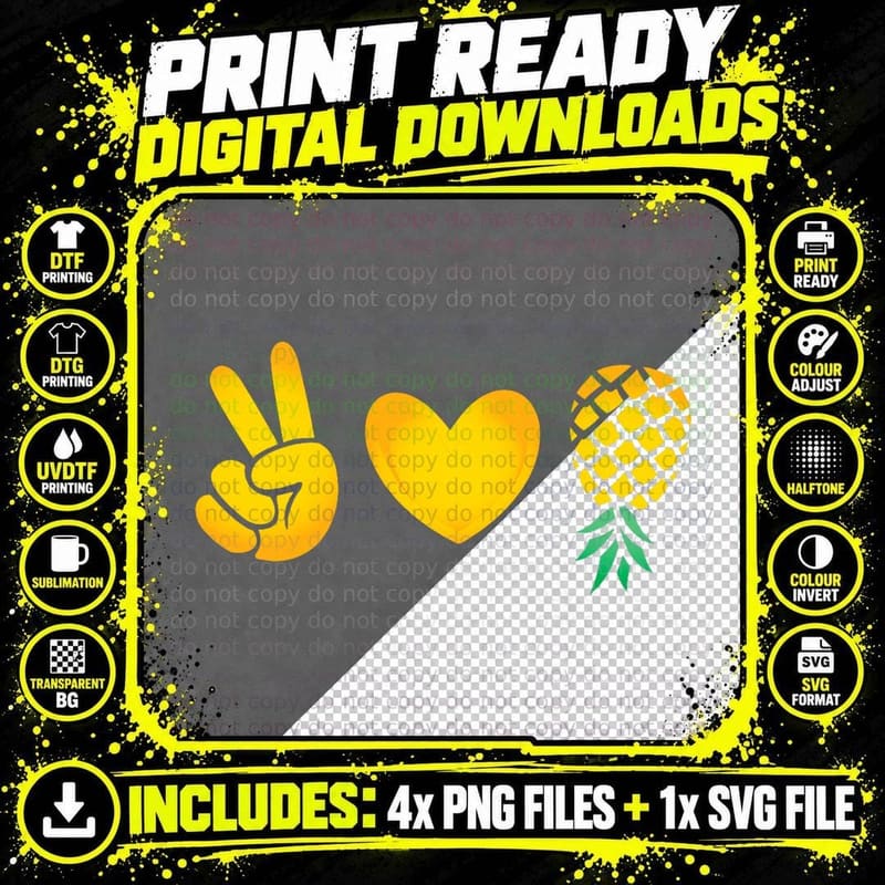 Funny Peace Love & Upside Down Pineapple Swinger Png SVG Digital Bundle