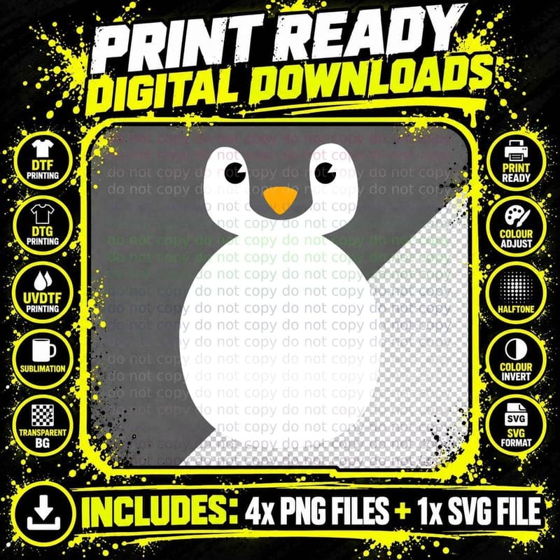 Funny Penguin Face Design or Easy Costume Cute Black Png SVG Digital Bundle