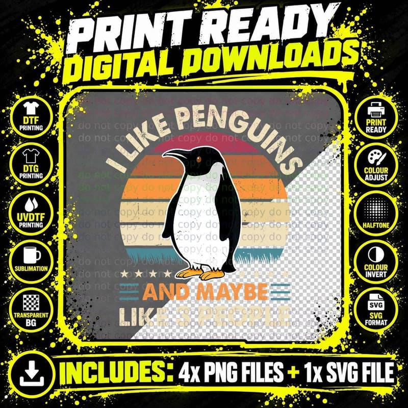 Funny Penguin Lover Retro I Like Penguins and Maybe 3 Png SVG Digital Bundle