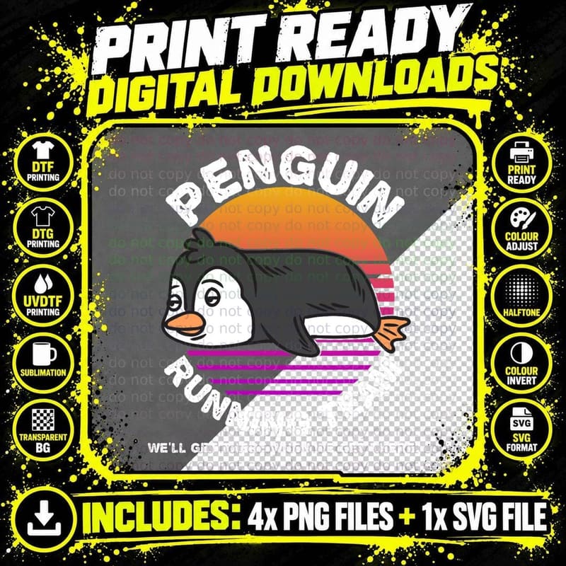 Funny Penguin Running Team Shirt Kids Men Women Gift Png SVG Digital Bundle