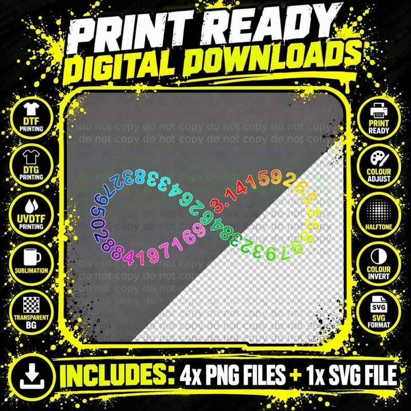 Funny Pi Day Math Digits of Pi Infinity Rainbow T-Shirt Png SVG Digital Bundle