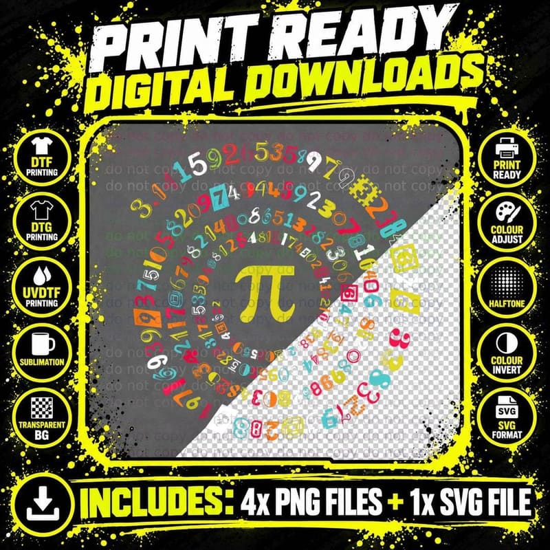 Funny Pi Day Spiral Pi Math for Pi Day 3.14 T-Shirt Png SVG Digital Bundle