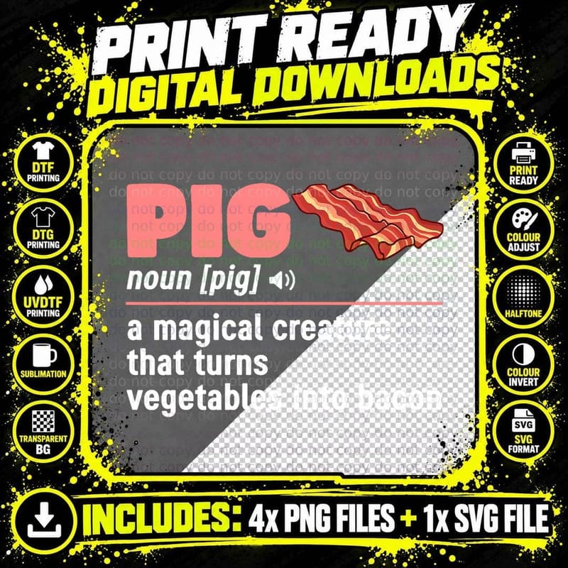 Funny Pig Definition Bacon Pig Roast Pork Lover Mens Png SVG Digital Bundle