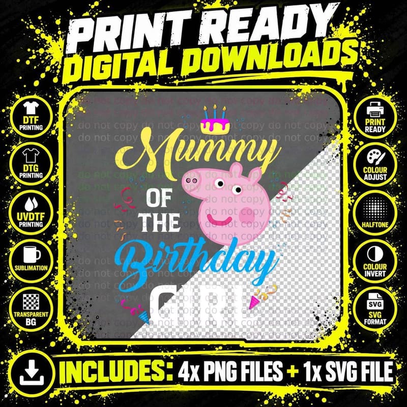 Funny Pig Lovers Mummy of the Birthday Party Funny Png SVG Digital Bundle