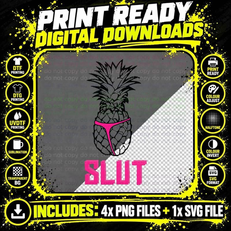 Funny Pineapple Slut T-Shirt Png SVG Digital Bundle