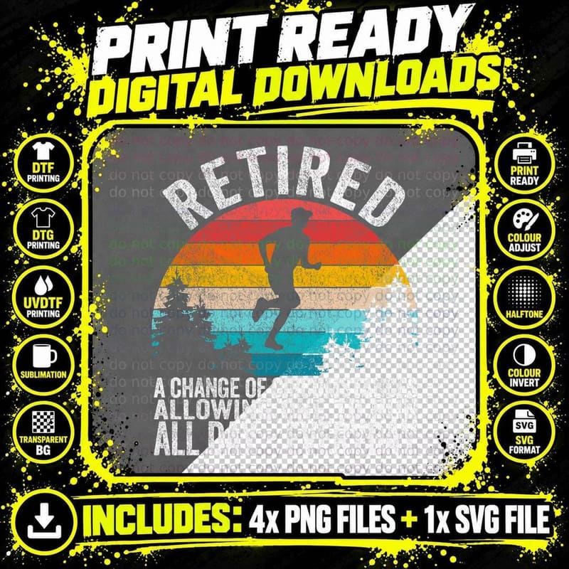 Funny Retired Definition Retirement Plan Running Retro Png SVG Digital Bundle
