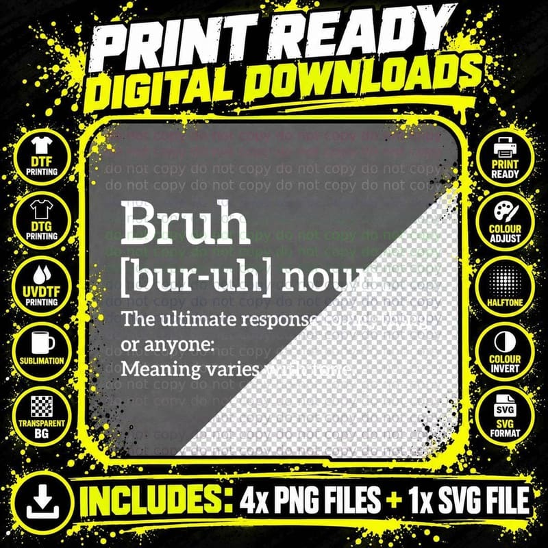 Funny Sarcastic Quotes Bruh Definition Tee Trendy Meme Png SVG Digital Bundle