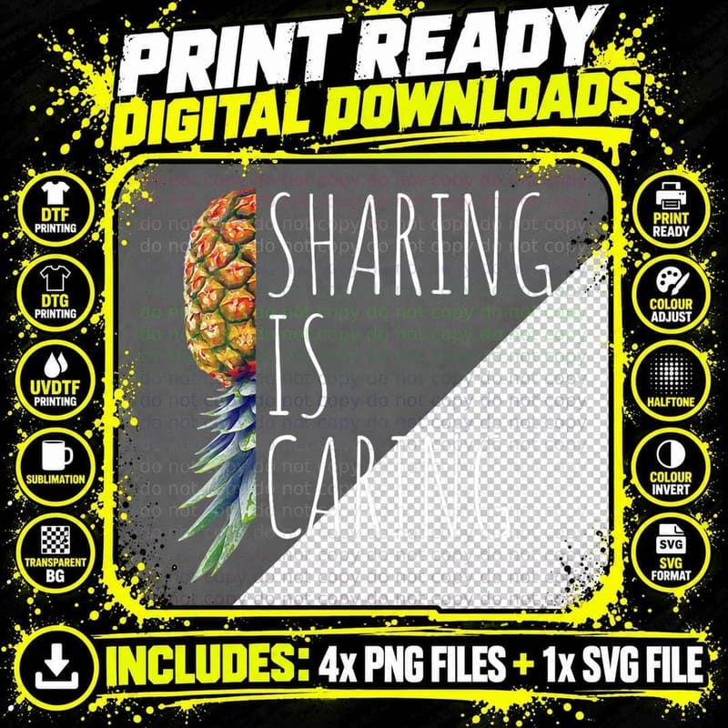 Funny Sharing Is Caring Upside Down Pineapple Swinger Png SVG Digital Bundle