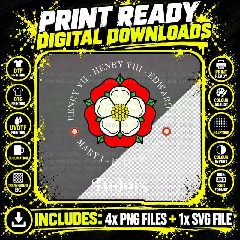 Funny Tudor Kings Queens Monarchs English History Rose Png SVG Digital Bundle