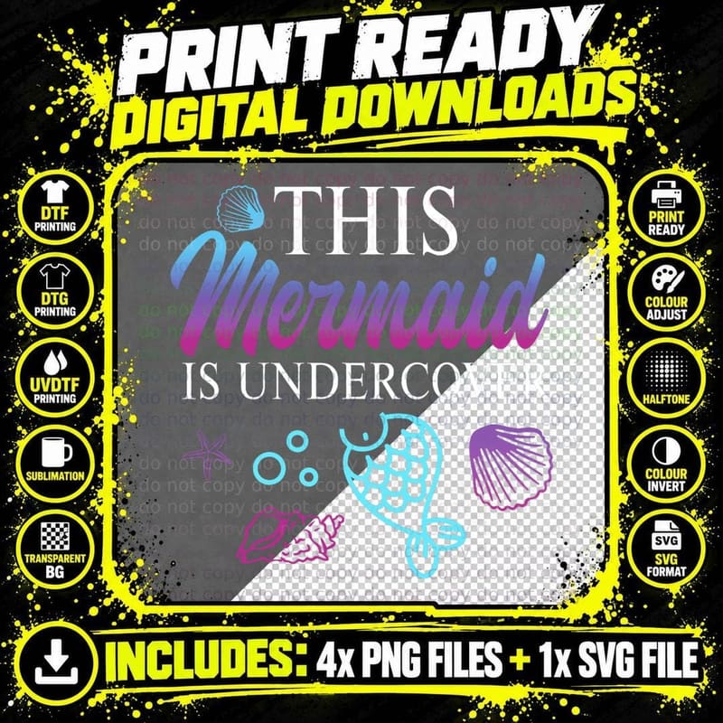 Funny Undercover Mermaid T-Shirt Png SVG Digital Bundle