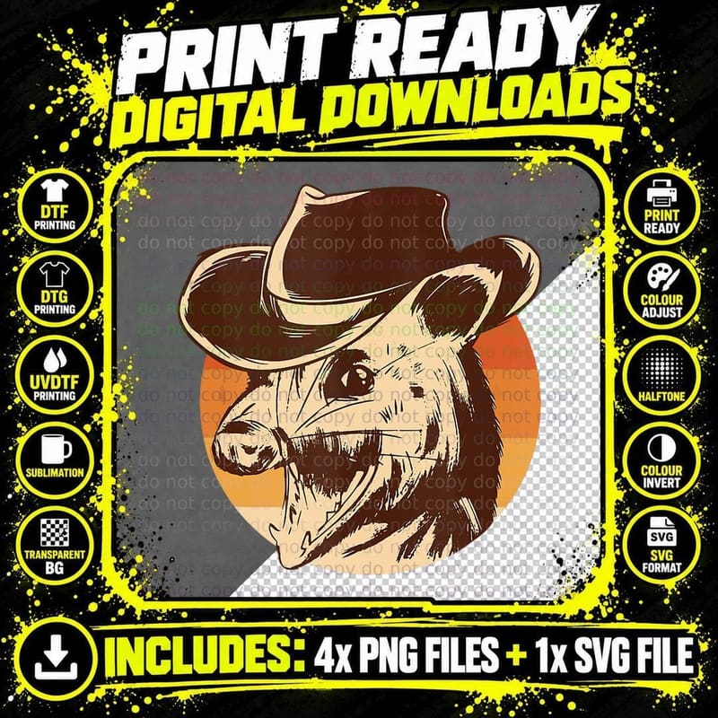 Funny Vintage Opossum Cowboy Hat Vintage Possum Lovers Png SVG Digital Bundle