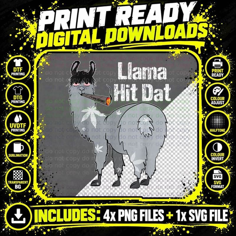 Funny Weed Llama Pot Gift Llama Hit Dat T-Shirt Png SVG Digital Bundle