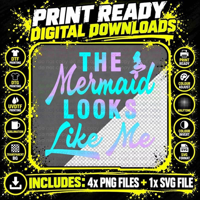 Funny the Mermaid Looks Like Me Quote T-Shirt Png SVG Digital Bundle