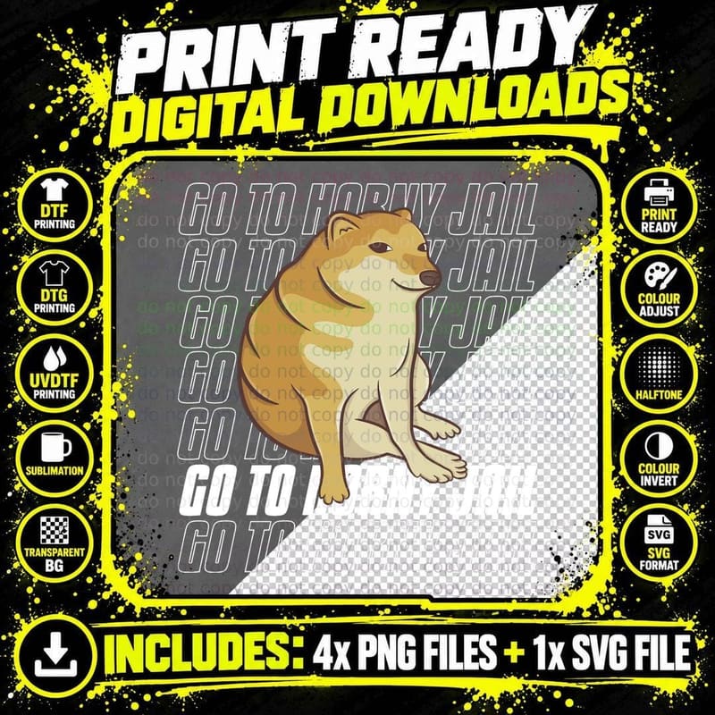 Go to Horny Jail - Cheems Doge Meme Pullover Hoodie Png SVG Digital Bundle