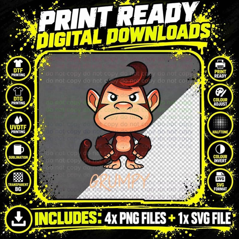 Grumpy Monkey Meme Aesthetic Bad Mood Chimpanzee T-Shirt Png SVG Digital Bundle