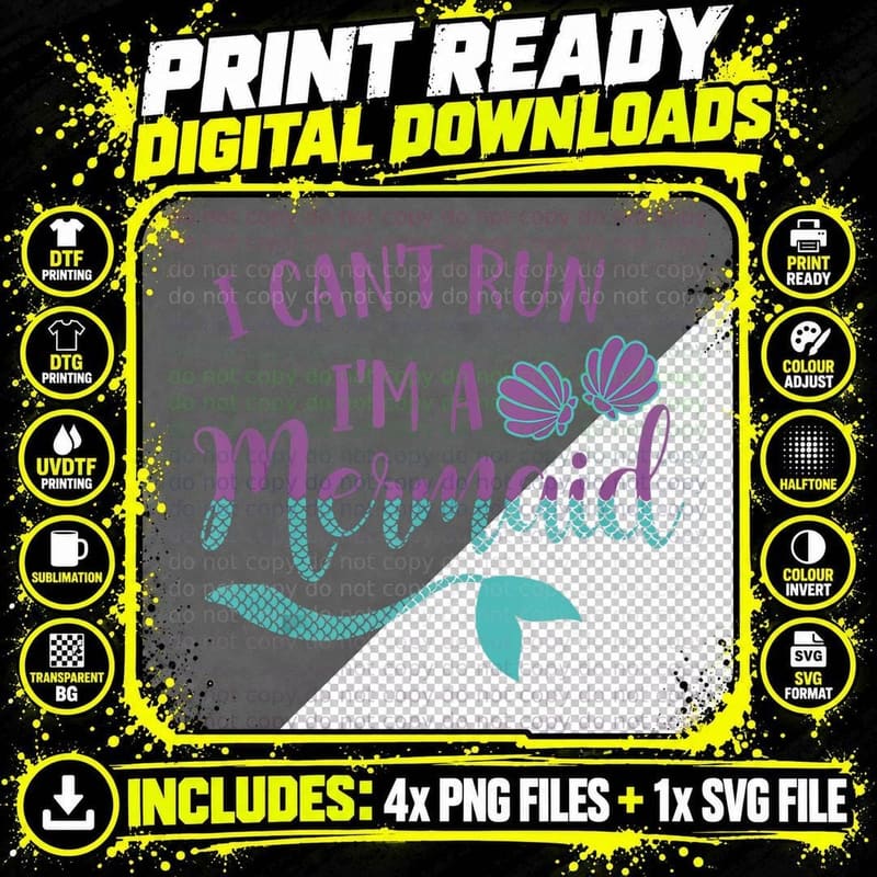 I Can't Run I'm a Mermaid Funny Gift Idea for Runing Png SVG Digital Bundle