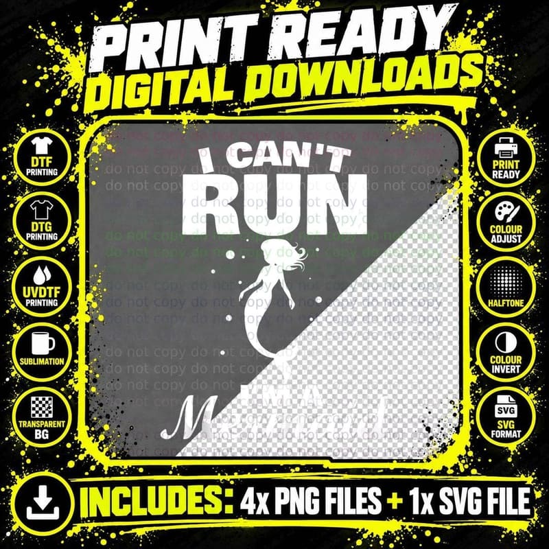I Can't Run I'm a Mermaid Funny Mermaid Running Png SVG Digital Bundle