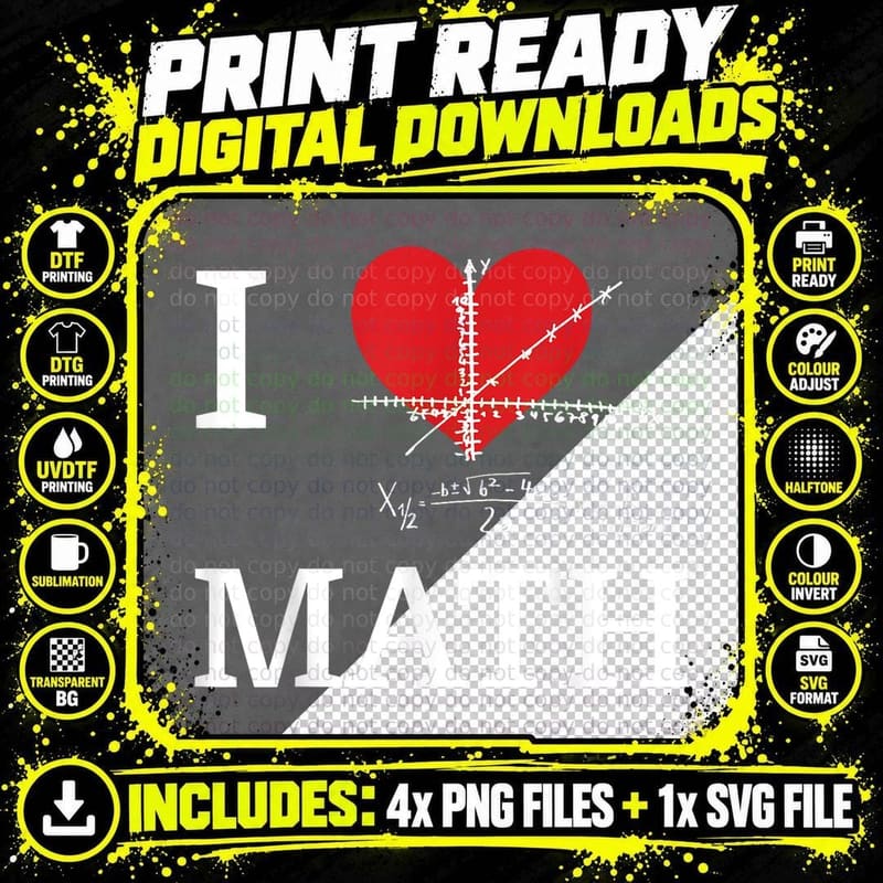 I Love Math I Heart Math Funny Mathematics Nerd T-Shirt Png SVG Digital Bundle