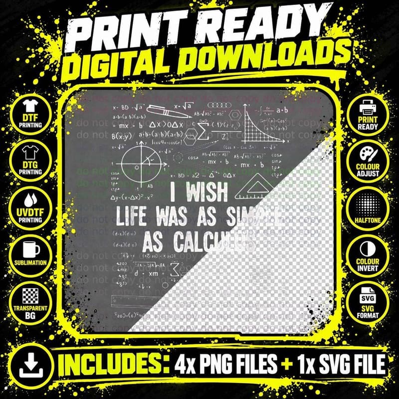 I Wish Life Was as Simple as Calculus Funny Math Lover Png SVG Digital Bundle