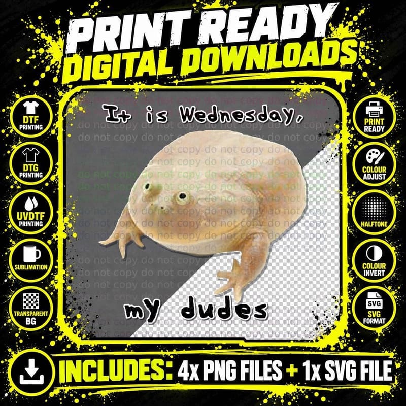 It Is Wednesday My Dudes - Funny Edgy Frog Meme Hoodie Png SVG Digital Bundle