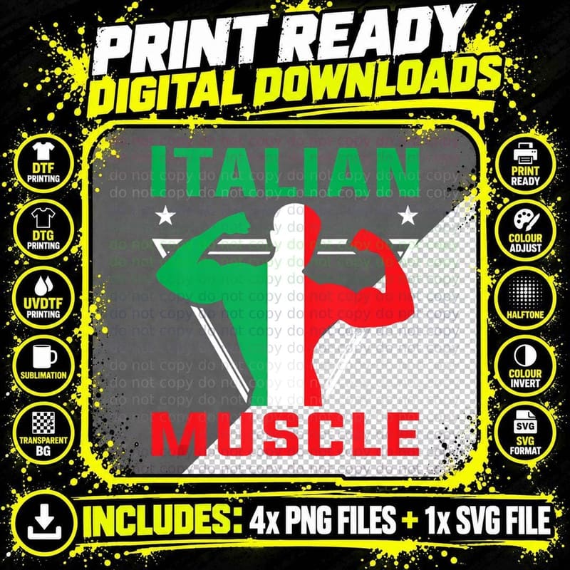 Italian Muscle Funny Italian Heritage Workout Gift for Png SVG Digital Bundle