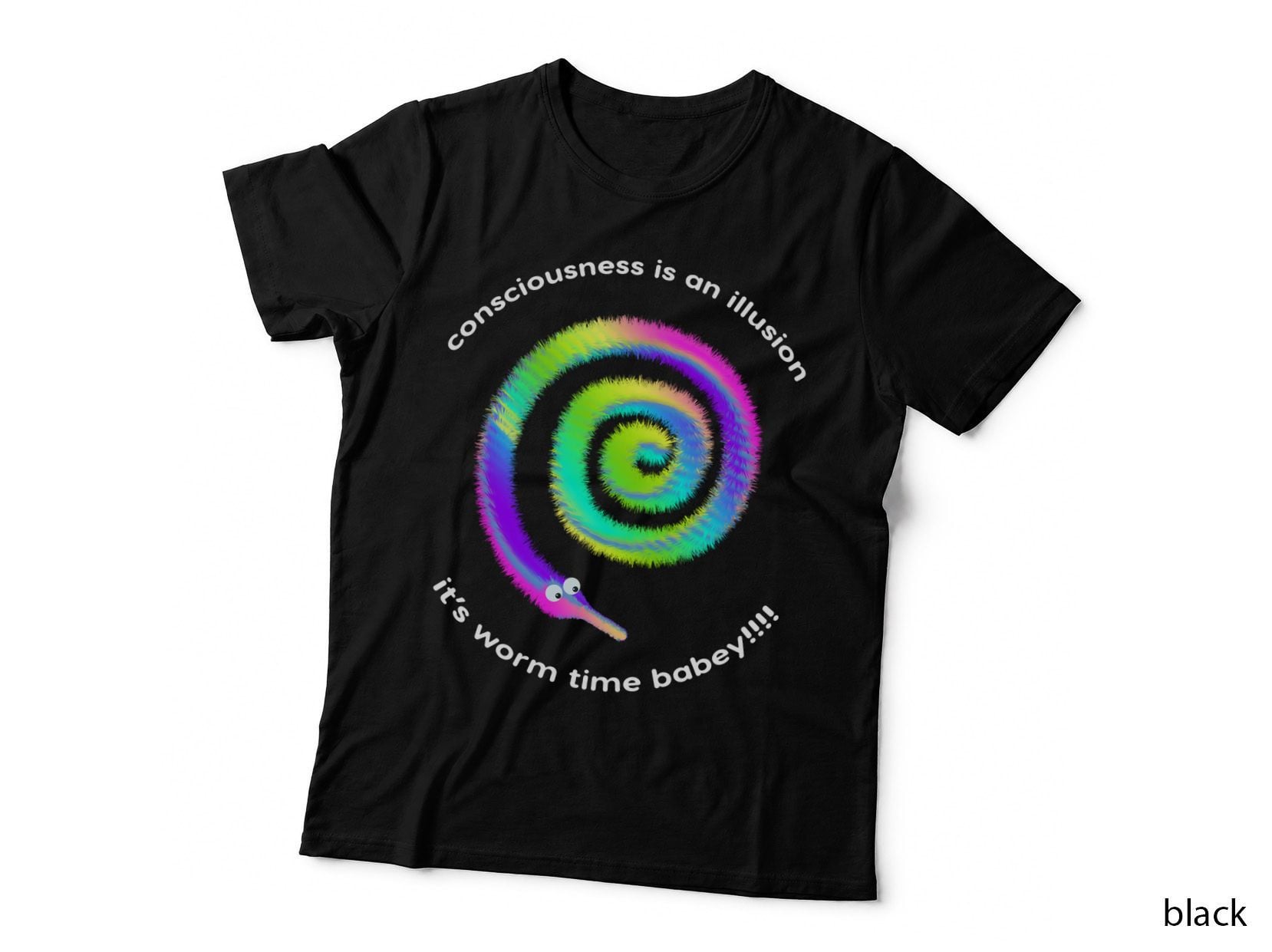 Its Worm Time Babey, Fuzzy Worms String Meme Rainbow Tie Dye T-Shirt