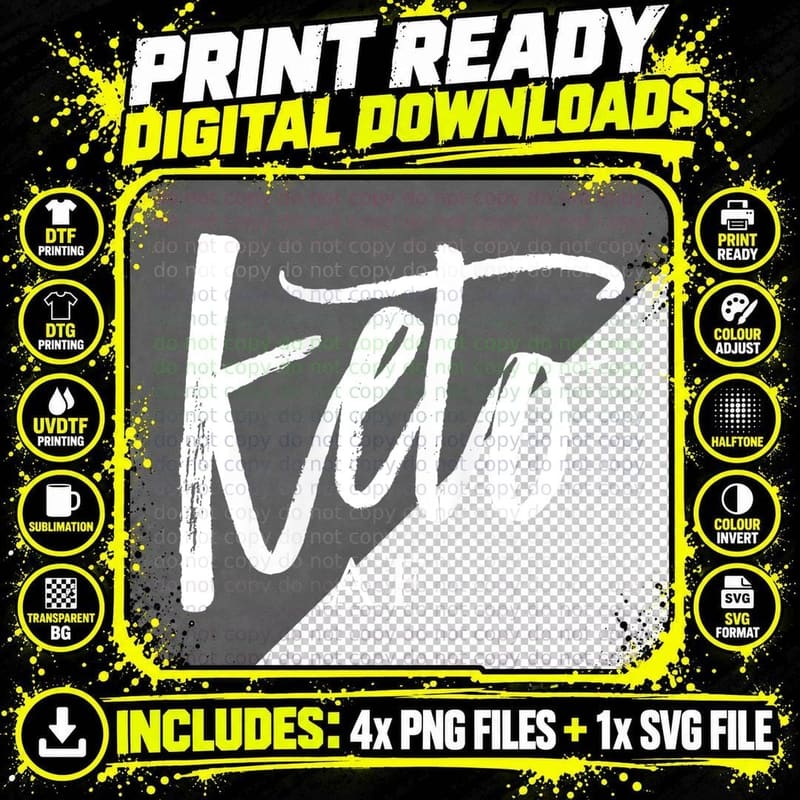 Keto AF Shirt Funny Ketogenic Diet LCHF Lifestyle T-Shirt Png SVG Digital Bundle